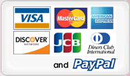 we accept Visa, MasterCard, Discover, American Express, Diners Club, JCB, and PayPal
