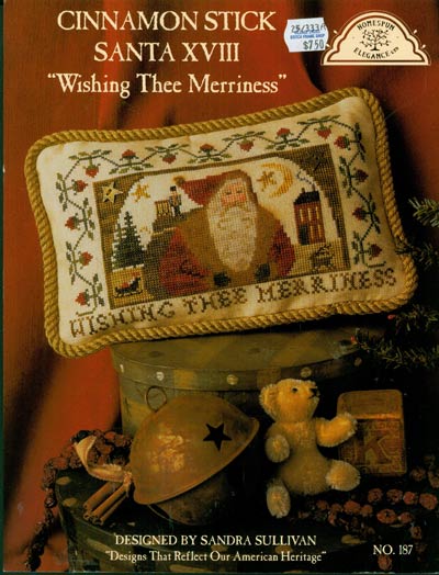 Cinnamon Stick Santa XVlll Wishing Thee Merriness Cross Stitch Leaflet