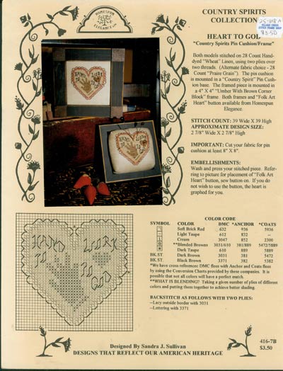 Country Spirits Collection, Heart To God Cross Stitch Leaflet