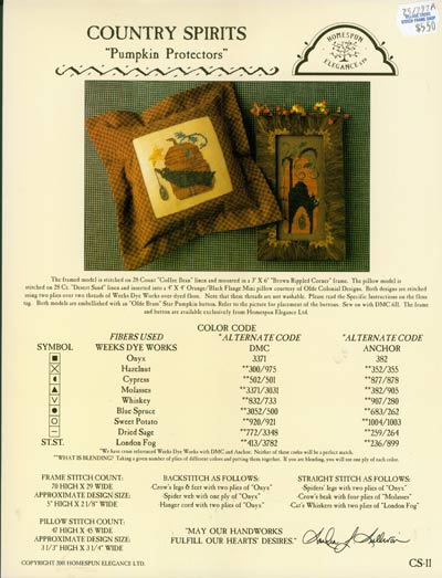 Country Spirits Pumpkin Protectors Cross Stitch Leaflet