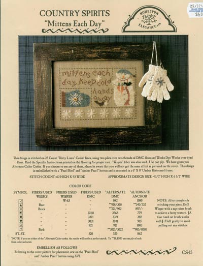 Country Spirits Mittens Each Day Cross Stitch Leaflet