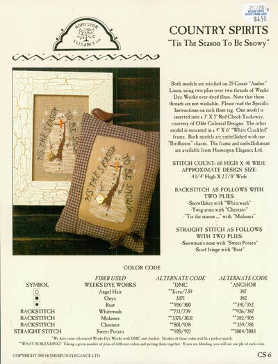 Country Spirits Tis The Season To Be Snowy Cross Stitch Leaflet