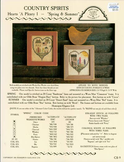 Country Spirits Hearts 'A Plenty l, Spring and Summer Cross Stitch Leaflet