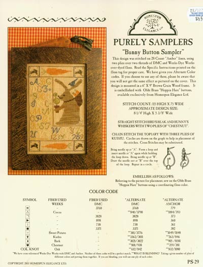 Bunny Button Sampler Cross Stitch Leaflet