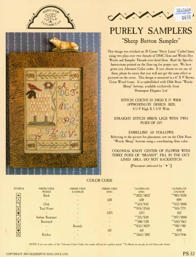 Sheep Button Sampler Cross Stitch Leaflet