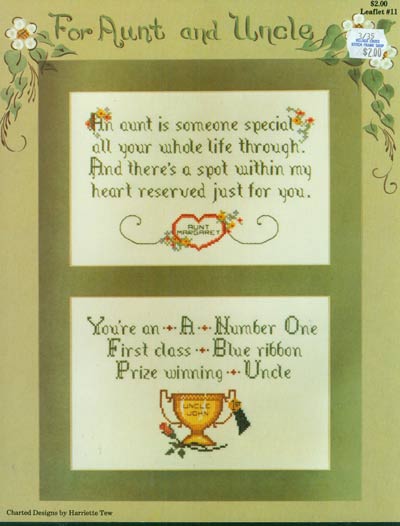 For Aunt and Uncle Cross Stitch Leaflet