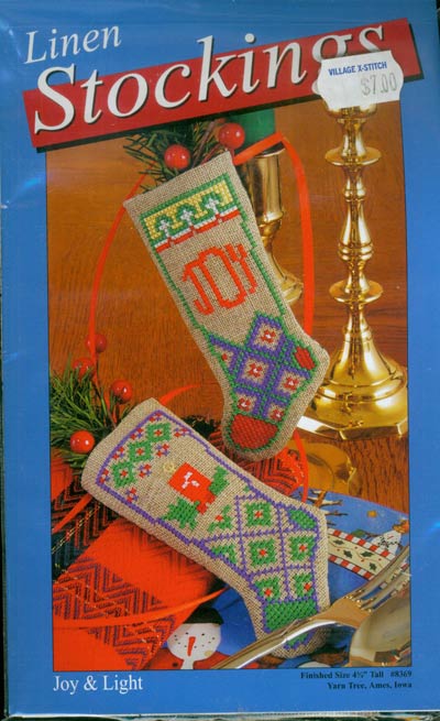 Linen Stocking Joy and Light Kit Cross Stitch Kit