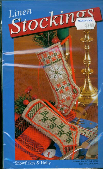 Linen Stocking Snowflakes and Holly Kit Cross Stitch Kit