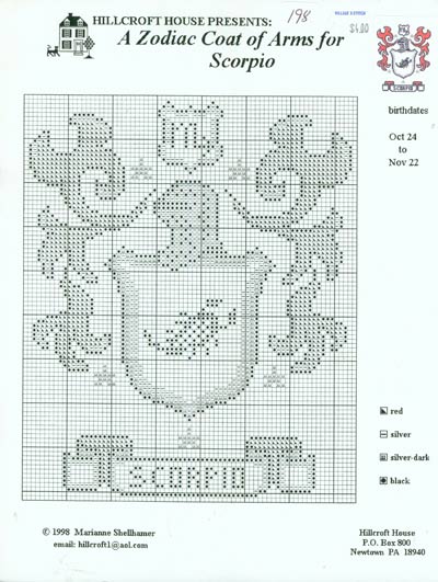 A Zodiac Coat of Arms for Scorpio Cross Stitch Leaflet