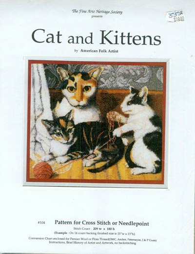 Cat and Kittens by American Folk Artist Cross Stitch Leaflet