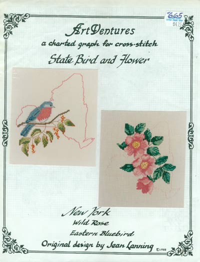 State Bird and Flower - New York Wild Rose & Eastern Bluebird Cross Stitch Leaflet