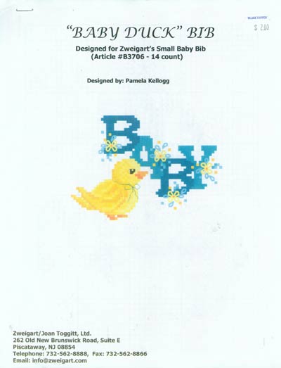 Baby Duck Bib Cross Stitch Leaflet