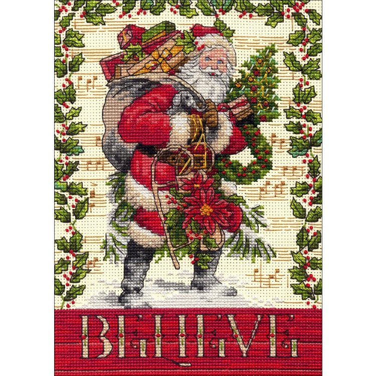 Believe In Santa Cross Stitch Kit by Dimensions Gold Collection Cross Stitch